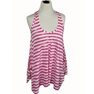 Splendid Womens Striped Racerback Tank Top Scoop Neckline Pink White NEW Medium